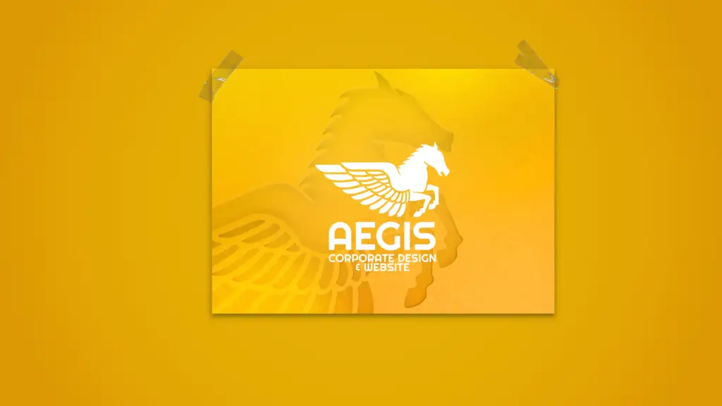 Auszug des Corporate Design des Airsoft-Vereins Aegis e.V. mit Logo auf gelbem Hintergrund