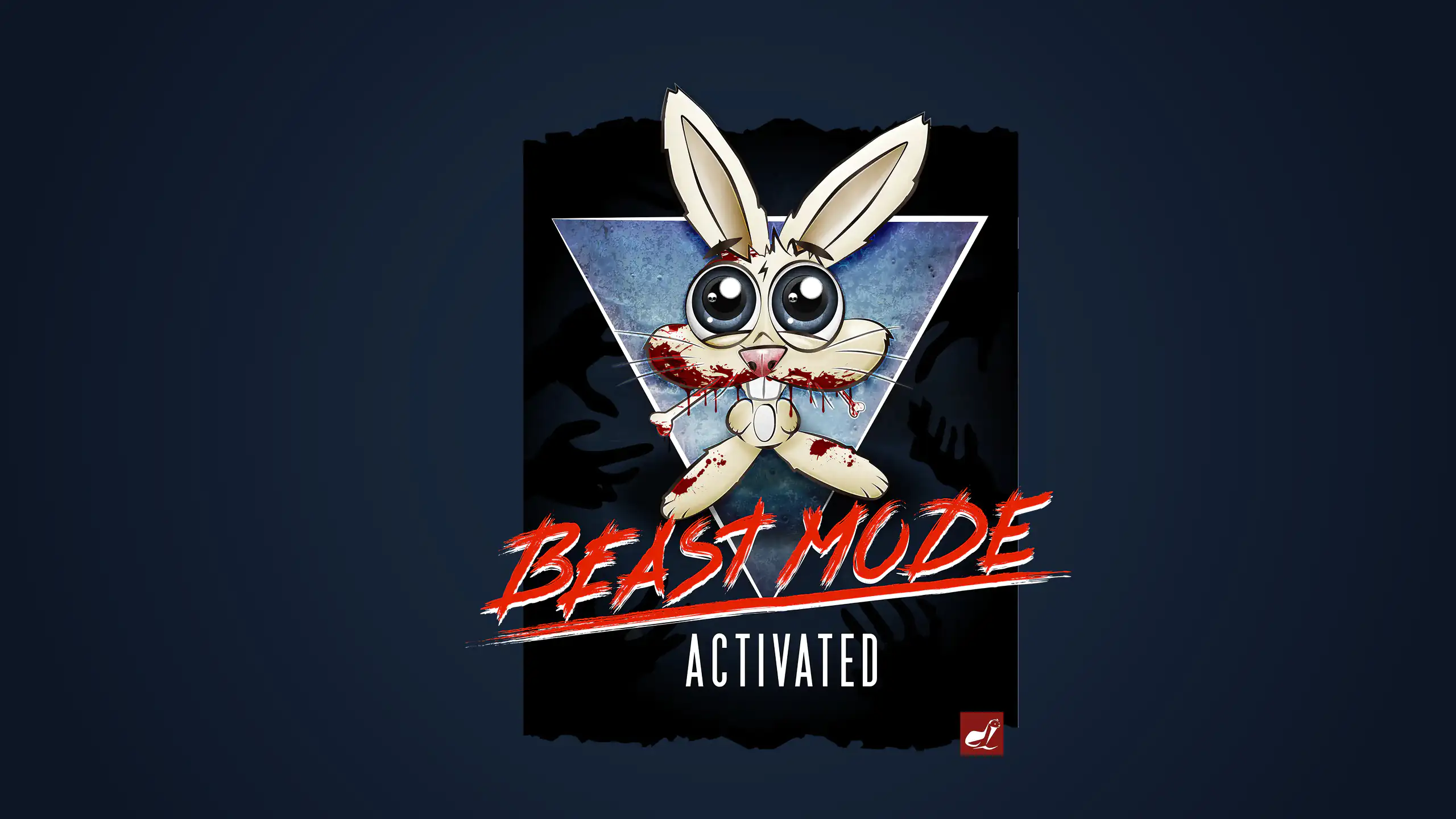 Grafik mit blutrünstigen Hasen mit dem Titel "Beast Mode Activated" auf dunkelblauem Hintergrund